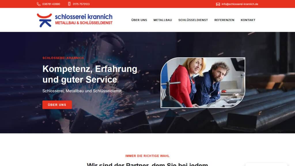 Startseite der Website von Schlosserei Krannich mit Leistungen in Metallbau und Schlüsseldienst in Großbreitenbach