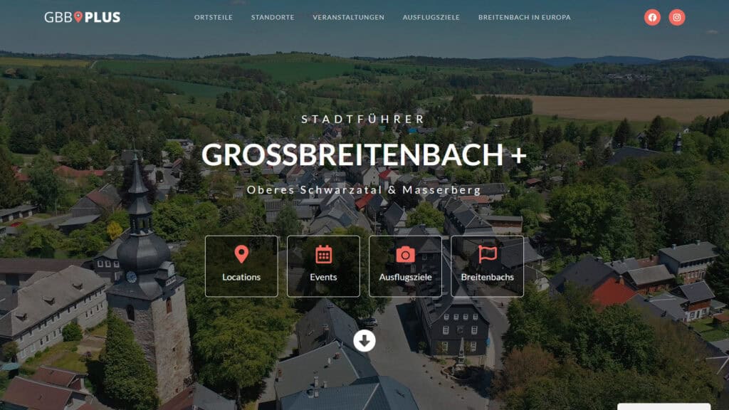 Startseite des Stadtführers Großbreitenbach+ mit Ausflugszielen, Veranstaltungen und Sehenswürdigkeiten im Thüringer Wald