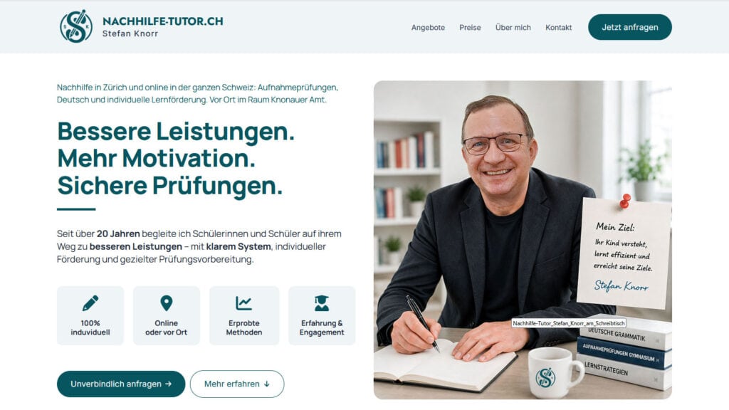 Nachhilfe-Tutor.ch – WordPress-Webdesign für Nachhilfe und Lernförderung Website von Nachhilfe-Tutor.ch mit Angebot für Nachhilfe, Lernförderung und Prüfungsvorbereitung